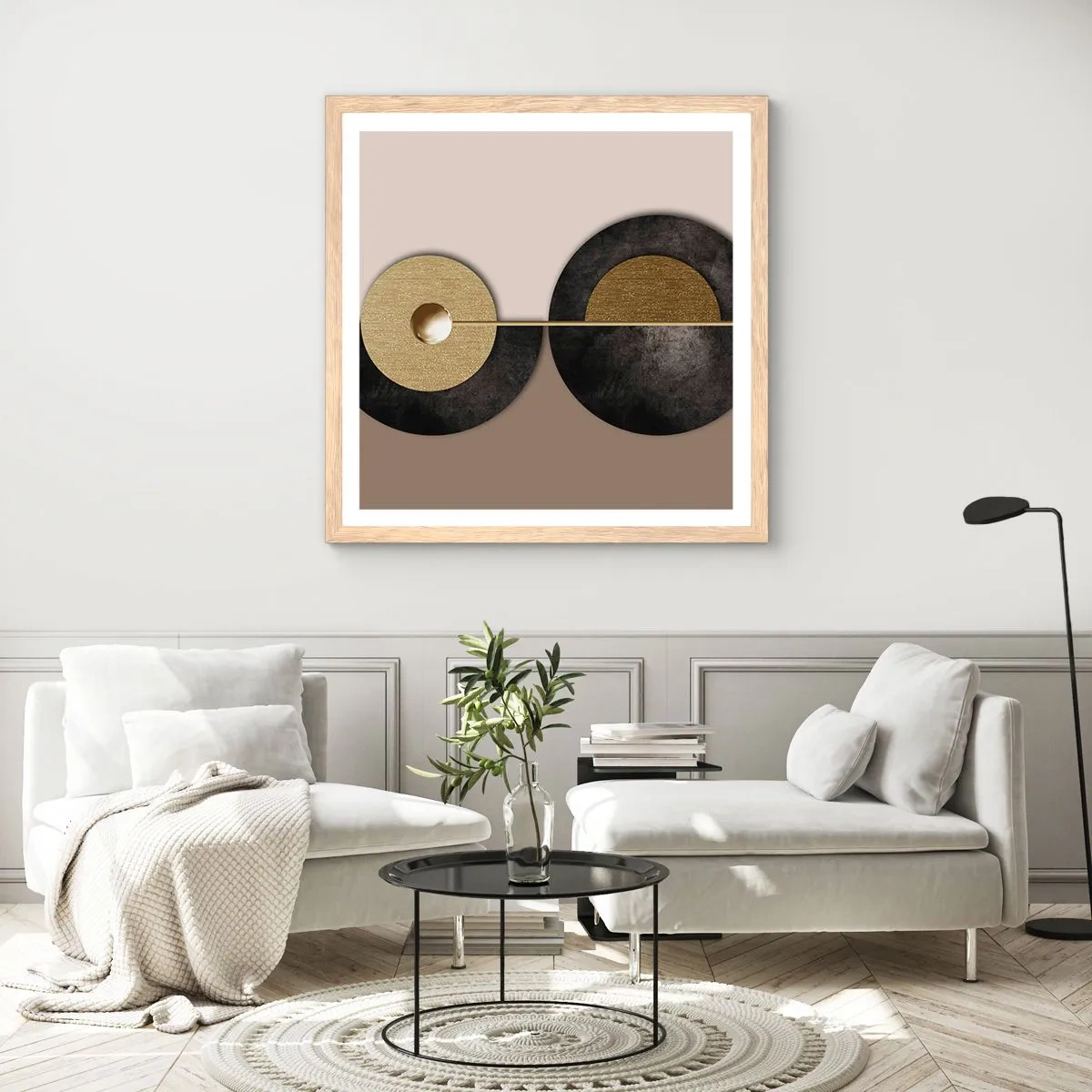 Poster in cornice rovere chiaro - Variazioni attorno al cerchio - 50x50 cm