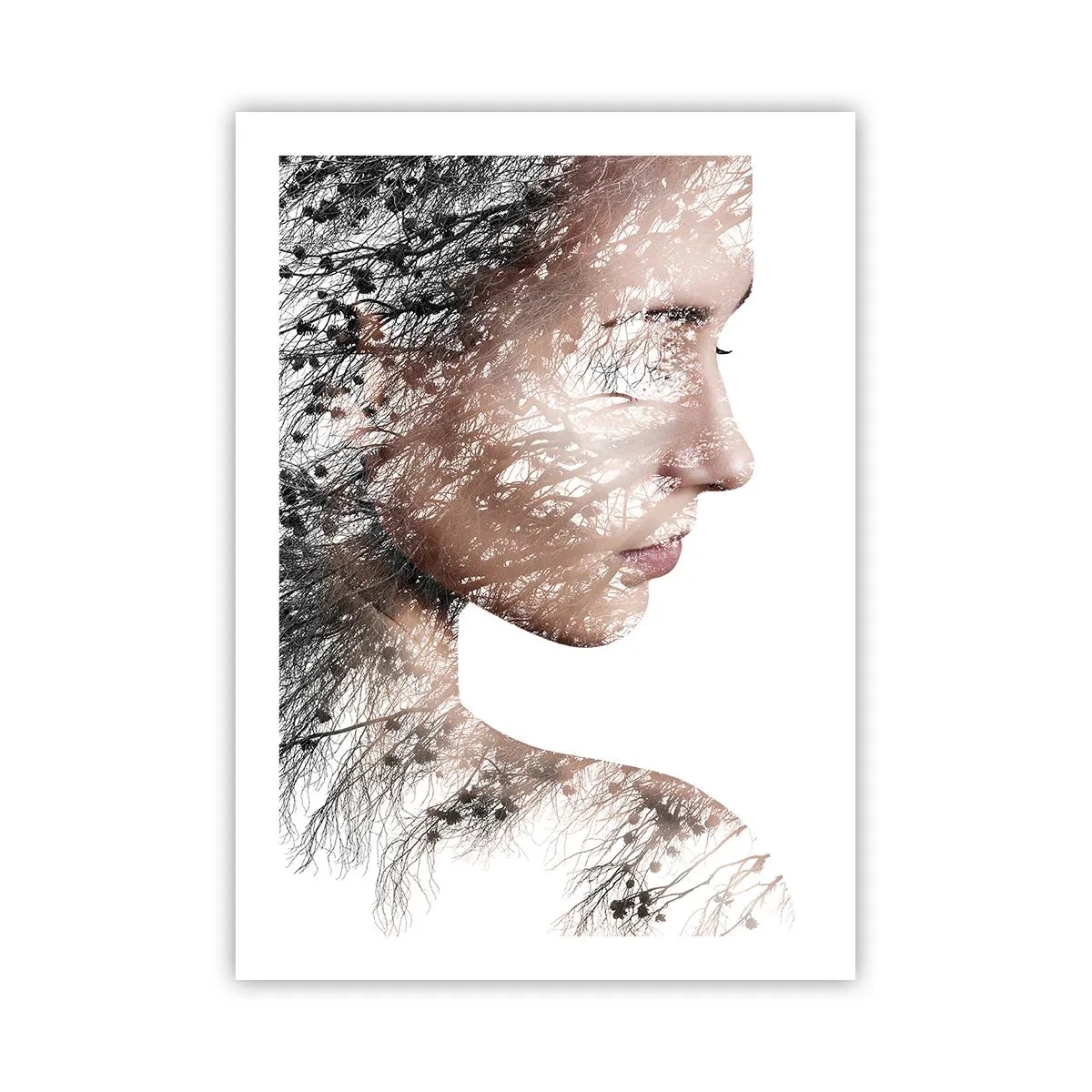 Poster - Ritratto a doppia esposizione di una donna con un motivo naturalistico - 50x70cm - Lo spirito della foresta - Decorazione murale moderna per soggiorno e camera da letto ARTTOR