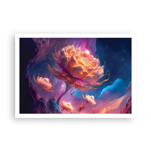Poster - Fiori fantastici in un paesaggio cosmico - 100x70cm - Un altro mondo - Decorazione murale moderna per soggiorno e camera da letto ARTTOR