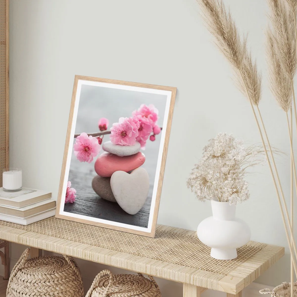 Poster in cornice rovere chiaro - Serenità con fiori di ciliegio - 70x100 cm