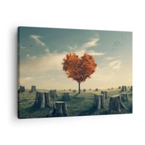 Quadro su tela - Stampe su Tela - Un albero a forma di cuore in un campo di ceppi, simbolo di speranza - 70x50cm - C'è sempre speranza - Decorazione murale moderna per soggiorno e camera da letto ARTTOR