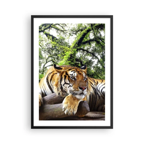 Poster in cornice nera - Una tigre che riposa tra gli alberi verdi - 50x70cm - Con espressioni di stima - Decorazione murale moderna per soggiorno e camera da letto ARTTOR