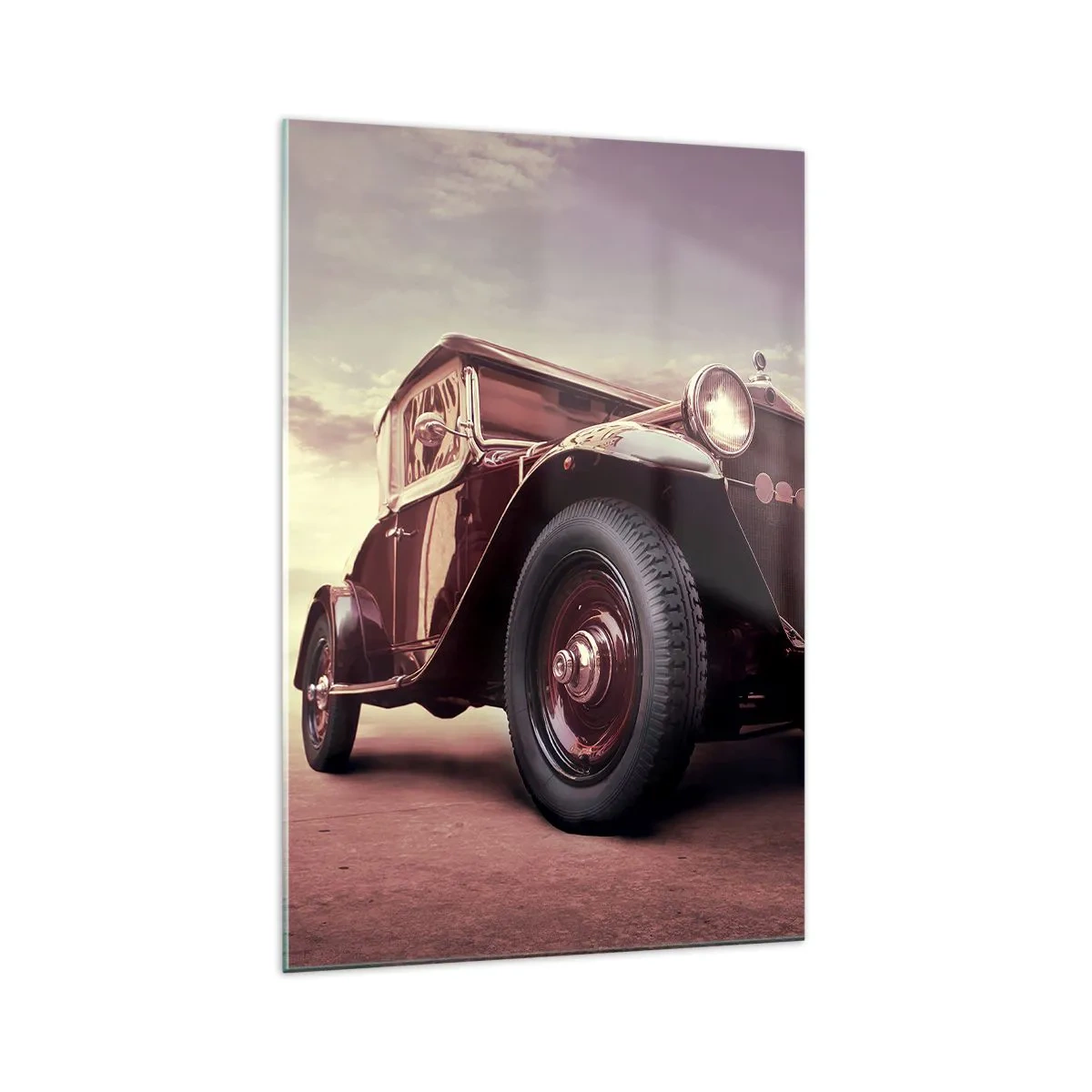 Quadro su vetro - Un'auto d'epoca in stile classico contro il cielo - 70x100cm - Torniamo agli anni passati... - Decorazione murale moderna per soggiorno e camera da letto ARTTOR