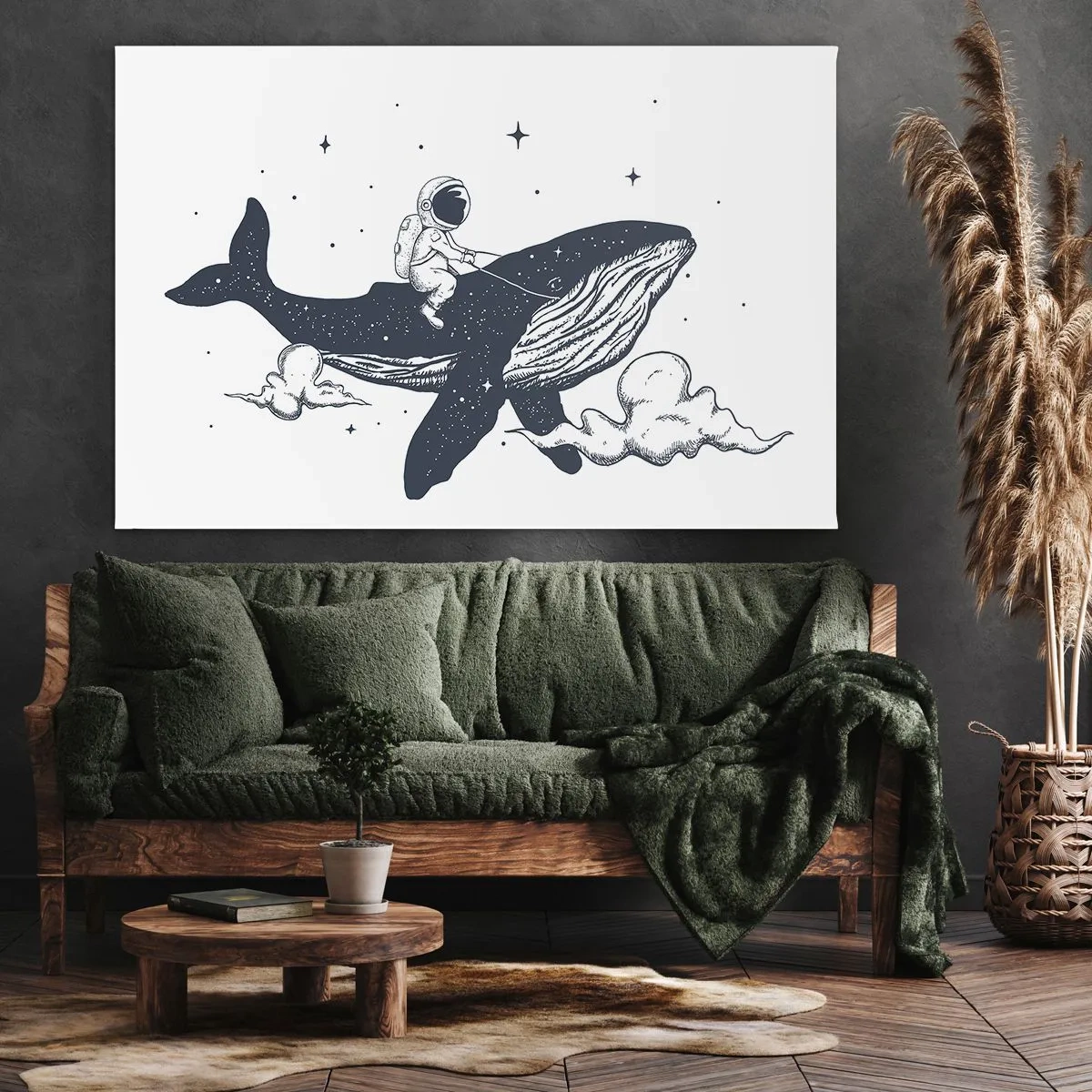 Quadro su tela - Stampe su Tela - Astronauta su una balena che galleggia nello spazio - 100x70cm - Avventura nello spazio - Decorazione murale moderna per soggiorno e camera da letto ARTTOR