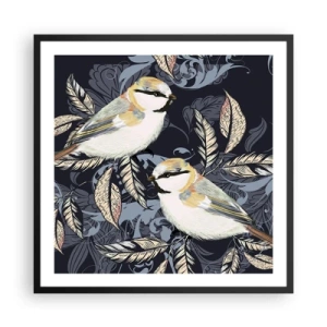 Poster in cornice nera - Cinguettio oro e blu - 60x60 cm