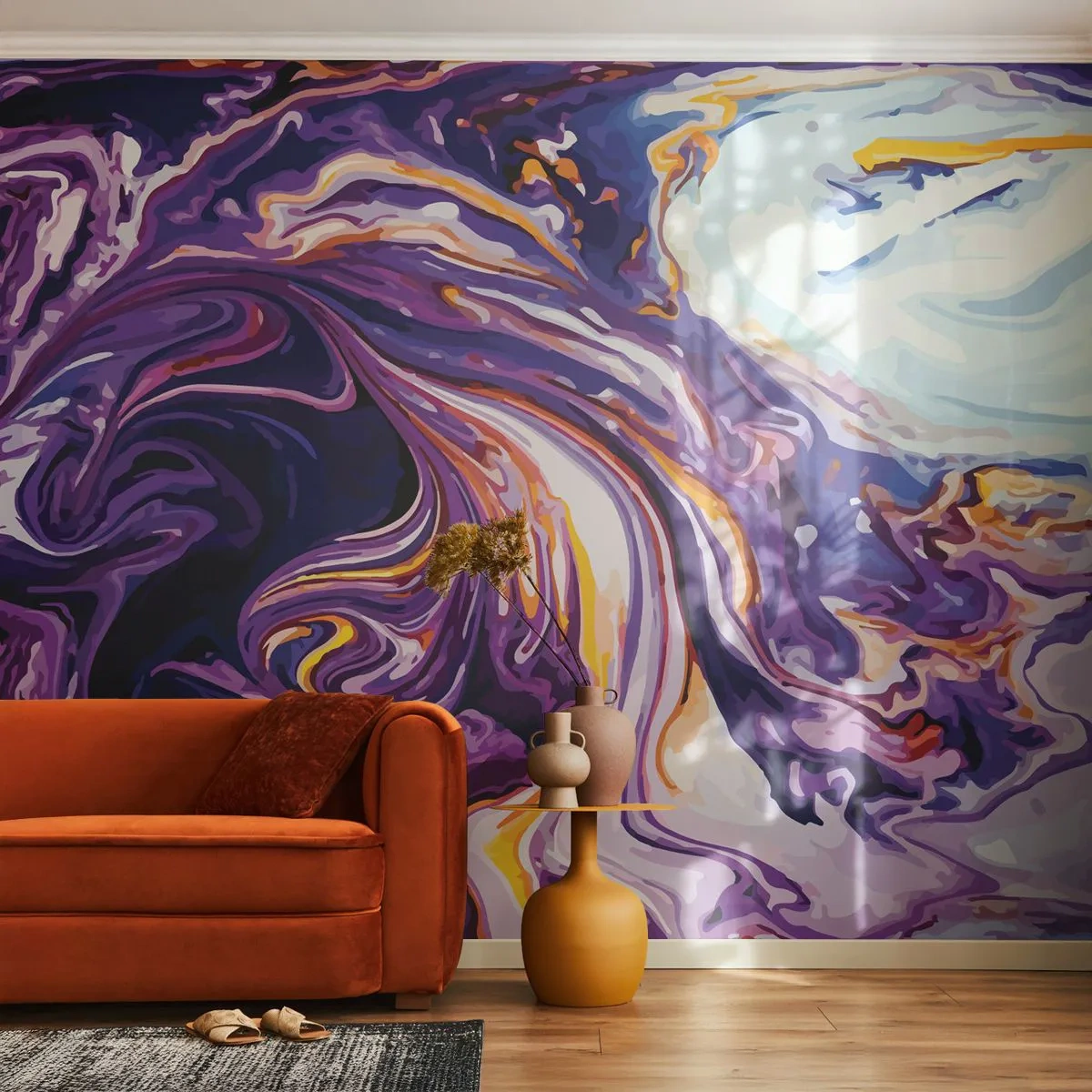 Fotomurali Standard Eco - Curvatura dello spazio in viola - Astrazione, Pezzo, Modello moderno - 200x140 cm