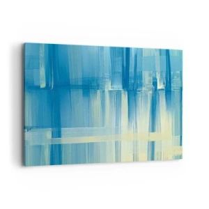 Quadro su tela - Stampe su Tela - Un dipinto astratto nei toni del turchese e del blu con pennellate geometriche. - 100x70cm - Composizione in turchese - Decorazione murale moderna per soggiorno e camera da letto ARTTOR