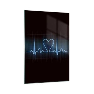 Quadro su vetro - Un'ancora di salvezza con un cuore su uno sfondo di monitoraggio medico nei toni del blu. - 70x100cm - Al ritmo del cuore - Decorazione murale moderna per soggiorno e camera da letto ARTTOR