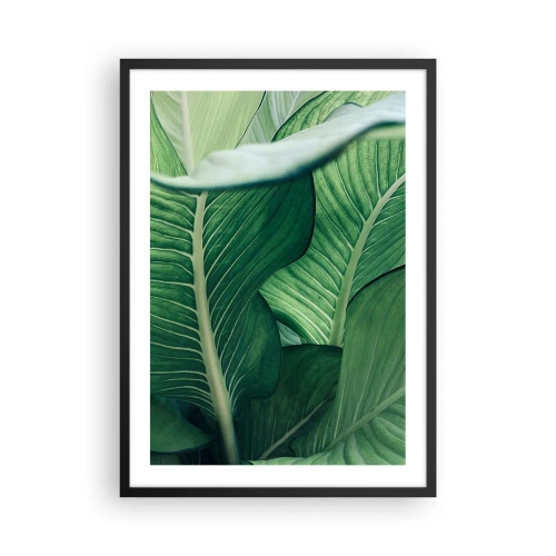 Poster in cornice nera - Primo piano delle foglie verdi di una pianta - 50x70cm - Una vita intensamente verde - Decorazione murale moderna per soggiorno e camera da letto ARTTOR