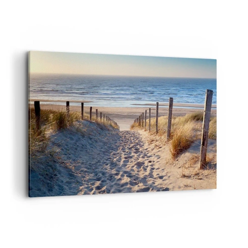 Quadro su tela - Stampe su Tela - Sentiero tra le dune che conduce alla spiaggia - 100x70cm - Rumore del mare, uccelli che cantano, spiaggia selvatica tra i cespugli... - Decorazione murale moderna per soggiorno e camera da letto ARTTOR