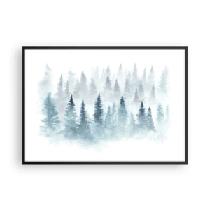 Poster in cornice nera - Foreste di conifere immerse in una delicata nebbia - 100x70cm - Avvolti nella nebbia - Decorazione murale moderna per soggiorno e camera da letto ARTTOR