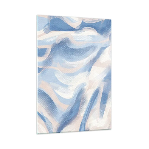 Quadro su vetro - Tratti astratti in blu, bianco e beige in una forma ondulata - 50x70cm - Ondulazioni azzurre - Decorazione murale moderna per soggiorno e camera da letto ARTTOR
