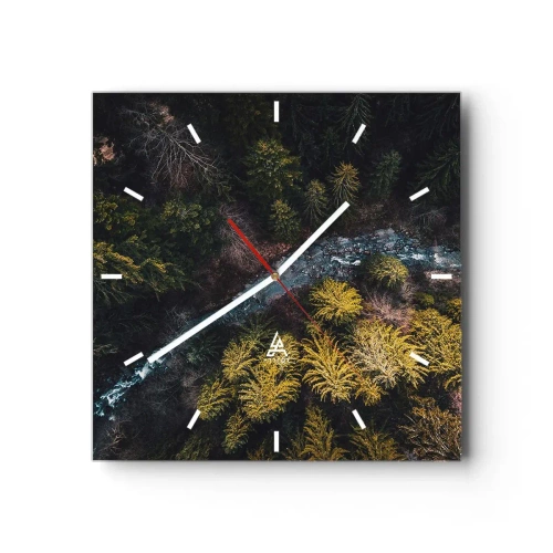 Orologio da parete - Orologio in Vetro - Una vista dall'alto di una foresta con un fiume tortuoso - 30x30cm - Sempre più veloce - Decorazione murale moderna per soggiorno e camera da letto ARTTOR
