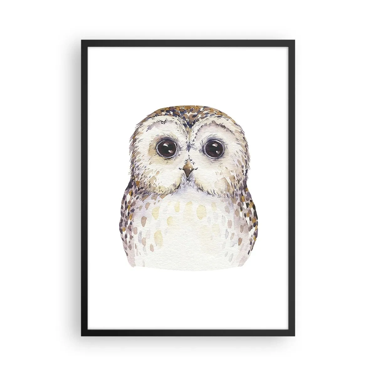 Poster in cornice nera - Un affascinante ritratto ad acquerello di un gufo - 50x70cm - Guardami negli occhi - Decorazione murale moderna per soggiorno e camera da letto ARTTOR