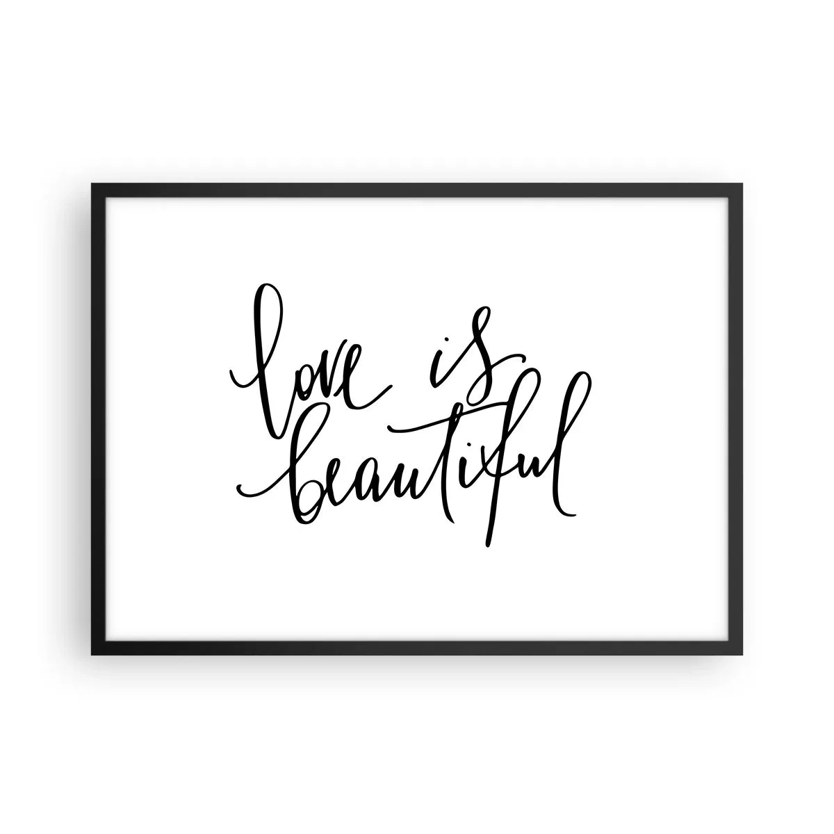 Poster in cornice nera - Scritta nera "l'amore è bello" su sfondo bianco - 70x50cm - Leggi e ripeti - Decorazione murale moderna per soggiorno e camera da letto ARTTOR