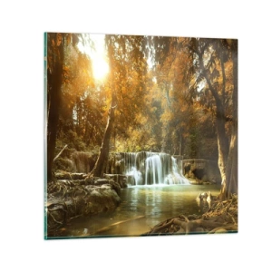 Quadro su vetro - Cascata nel parco - 70x70 cm