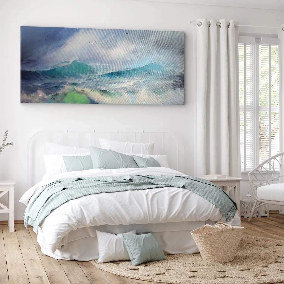 Quadro su tela - Stampe su Tela - Onde violente sull'oceano - 140x50cm - Il turbine ululò di trionfo... - Decorazione murale moderna per soggiorno e camera da letto ARTTOR