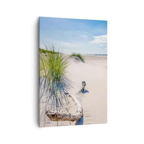 Quadro su tela - Stampe su Tela - Una spiaggia baltica con sabbia, erba e un cielo azzurro calmo - 70x100cm - La più bella? Quella del baltico - Decorazione murale moderna per soggiorno e camera da letto ARTTOR