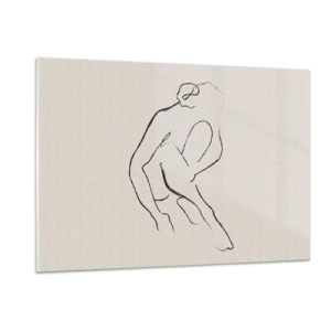 Quadro su vetro - Uno schizzo minimalista di una silhouette femminile seduta. - 120x80cm - Schizzo intimo - Decorazione murale moderna per soggiorno e camera da letto ARTTOR