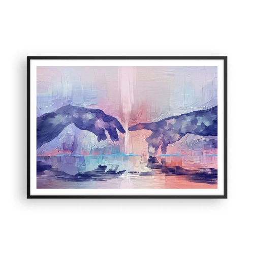 Poster in cornice nera - Mani simboliche in colori astratti, che rimandano al tema della creazione - 100x70cm - La scintilla divina della vita - Decorazione murale moderna per soggiorno e camera da letto ARTTOR