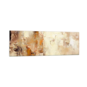 Quadro su vetro - Una composizione astratta nelle calde tonalità del giallo e del marrone. - 160x50cm - L'anima dell'ambra - Decorazione murale moderna per soggiorno e camera da letto ARTTOR