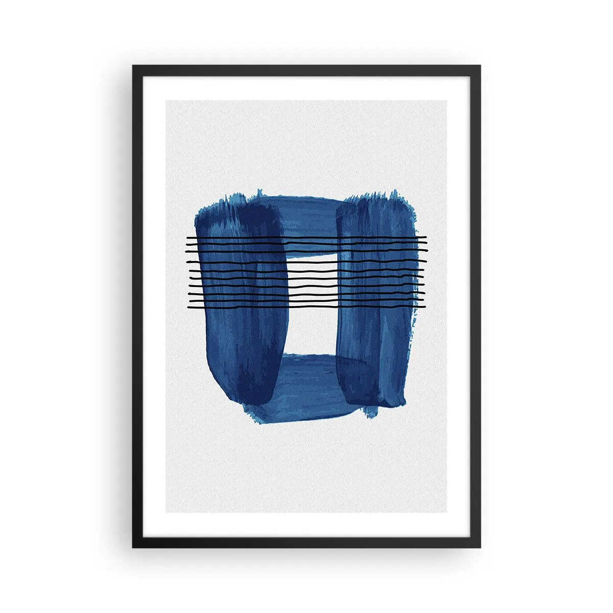 Poster in cornice nera - Composizione astratta nei toni del blu - 50x70cm - Composizione blu e nera - Decorazione murale moderna per soggiorno e camera da letto ARTTOR