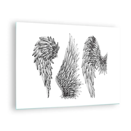 Quadro su vetro - Ali d'angelo in grafica artistica in bianco e nero - 70x50cm - Anche tu puoi essere un angelo - Decorazione murale moderna per soggiorno e camera da letto ARTTOR
