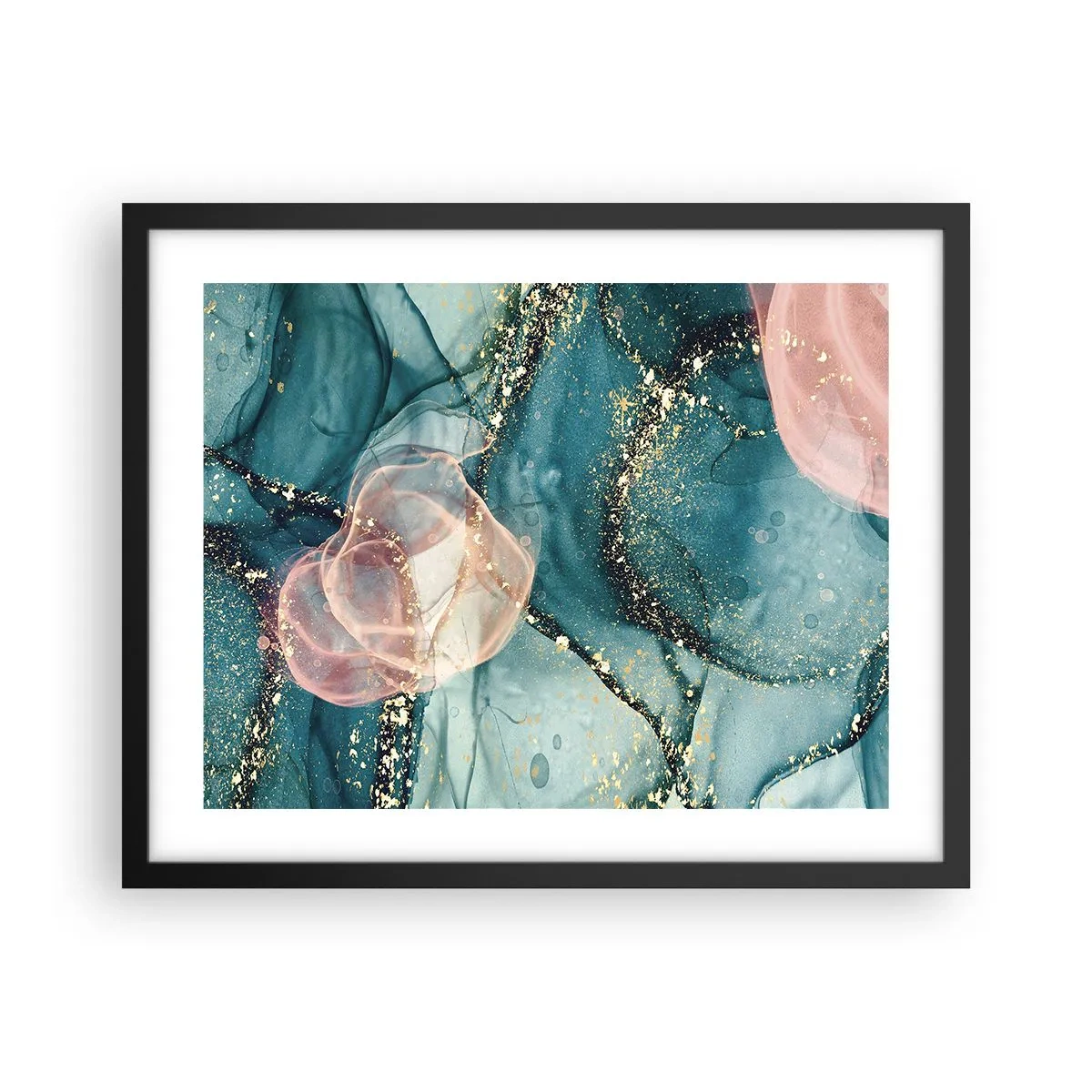 Poster in cornice nera - Blu di seta, rosa di tulle - 50x40 cm