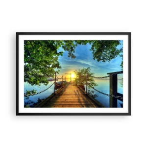 Poster in cornice nera - Un molo sul lago sotto i raggi del tramonto - 70x50cm - Tramonto sul lago - Decorazione murale moderna per soggiorno e camera da letto ARTTOR