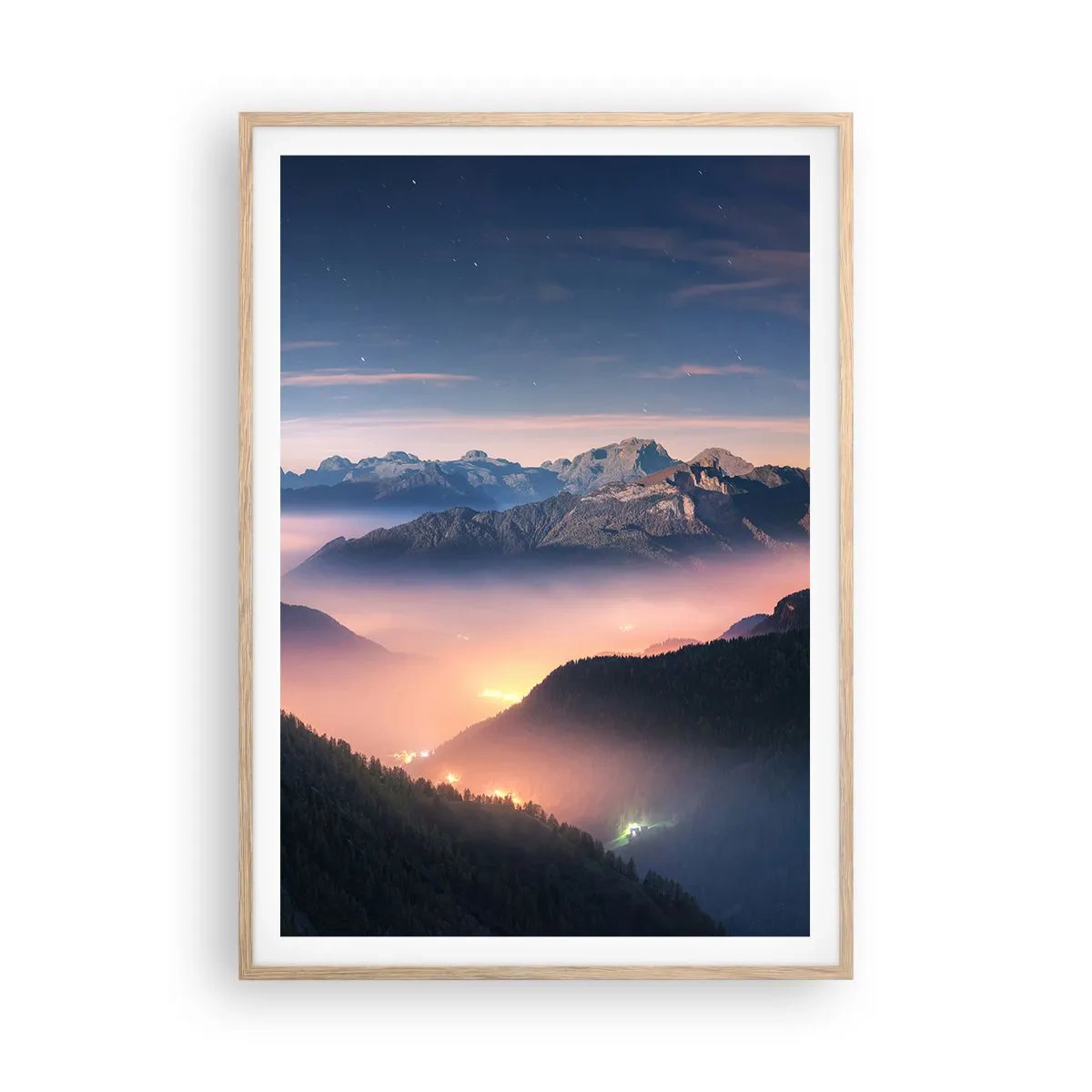 Poster in cornice rovere chiaro - La luce nelle valli - 70x100 cm