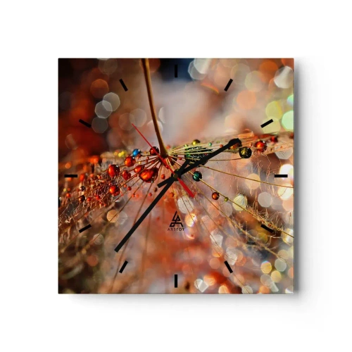 Orologio da parete - Orologio in Vetro - Macrofotografia di una goccia d'acqua su una pianta delicata - 30x30cm - Posate sulla ragnatela - Decorazione murale moderna per soggiorno e camera da letto ARTTOR