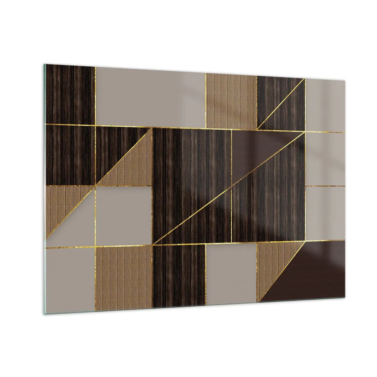 Quadro su vetro - Mosaico astratto con elementi marroni e dorati - 100x70cm - Mosaico di marrone e oro - Decorazione murale moderna per soggiorno e camera da letto ARTTOR