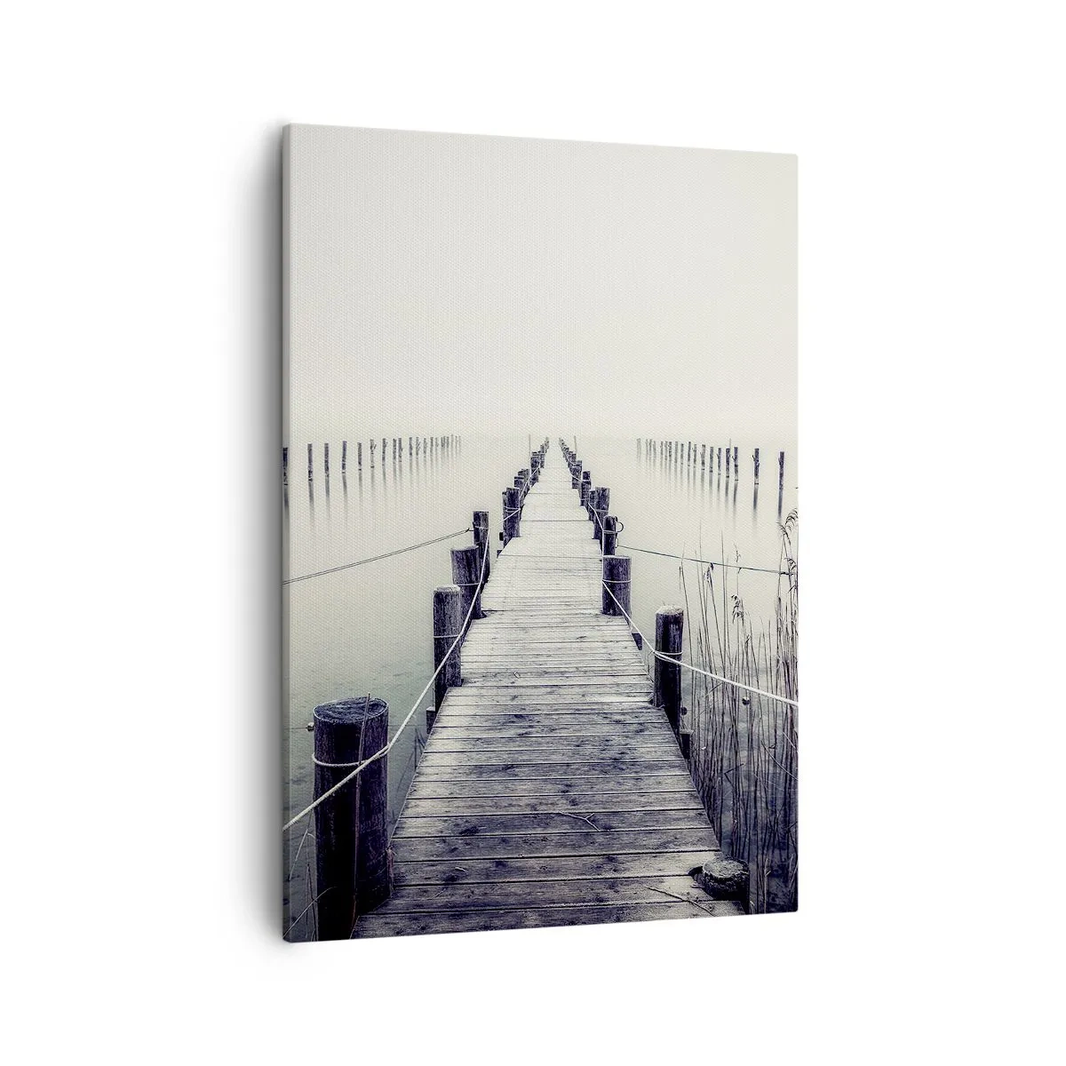 Quadro su tela - Stampe su Tela - Un ponte di legno che conduce in uno spazio nebbioso - 50x70cm - Immergiti nella pace - Decorazione murale moderna per soggiorno e camera da letto ARTTOR