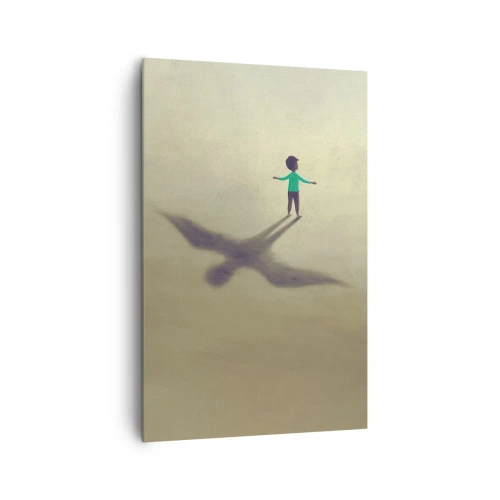 Quadro su tela - Stampe su Tela - Una figura simbolica di un bambino con l'ombra di un uccello su uno sfondo dalle tonalità calde. - 80x120cm - Eroe del futuro - Decorazione murale moderna per soggiorno e camera da letto ARTTOR