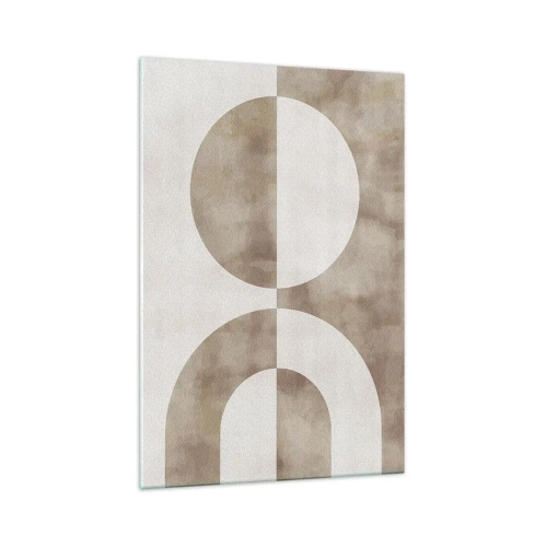 Quadro su vetro - Un dipinto astratto nei toni del beige con forme geometriche e simmetria. - 70x100cm - Analogie e differenze - Decorazione murale moderna per soggiorno e camera da letto ARTTOR