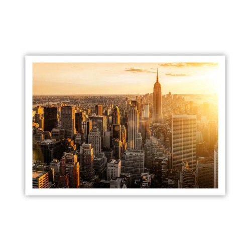 Poster - Skyline di New York City al tramonto con vista sull'Empire State Building - 100x70cm - Crescere al sole - Decorazione murale moderna per soggiorno e camera da letto ARTTOR