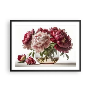 Poster in cornice nera - Un bouquet di peonie nei toni del rosa e del rosso - 70x50cm - Bellezza in piena fioritura - Decorazione murale moderna per soggiorno e camera da letto ARTTOR