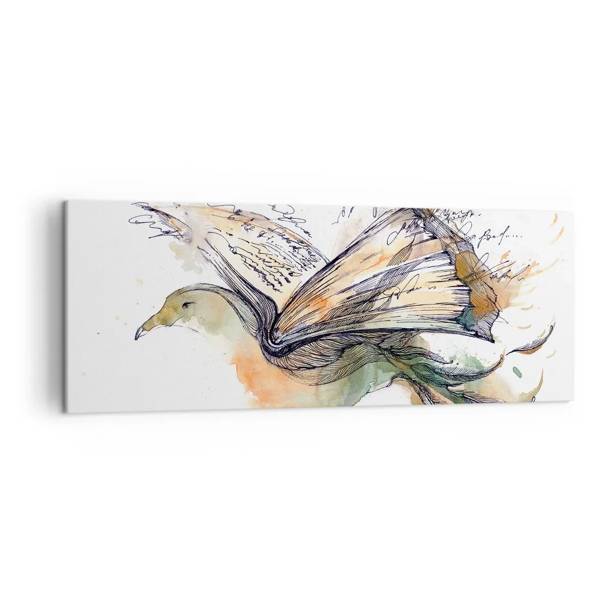 Quadro su tela - Stampe su Tela - Dipinto artistico ad acquerello di un uccello con un libro come ali - 140x50cm - Sulle ali della poesia - Decorazione murale moderna per soggiorno e camera da letto ARTTOR