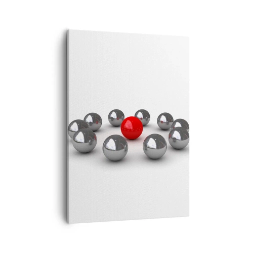 Quadro su tela - Stampe su Tela - Una palla rossa circondata da palline argentate su uno sfondo bianco - 50x70cm - Cerchio in argento e rosso - Decorazione murale moderna per soggiorno e camera da letto ARTTOR