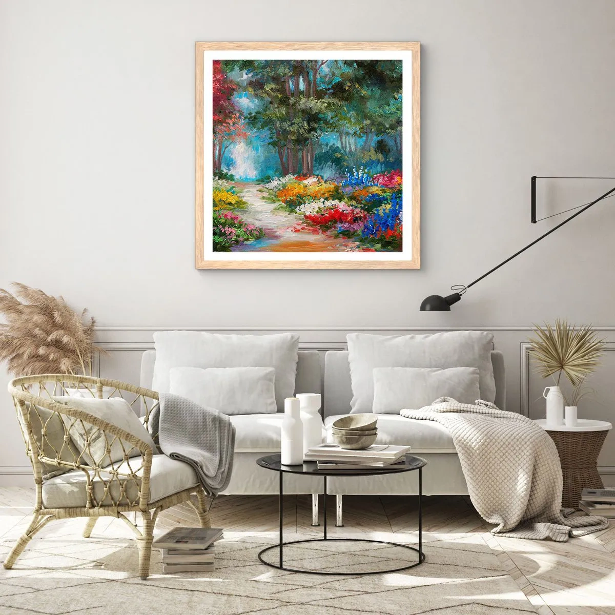 Poster in cornice rovere chiaro - Il giardino del bosco d'aprile - 30x30 cm