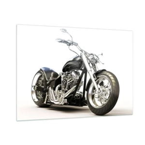 Quadro su vetro - Una motocicletta chopper nera su uno sfondo chiaro - 100x70cm - Potenza e carattere - Decorazione murale moderna per soggiorno e camera da letto ARTTOR