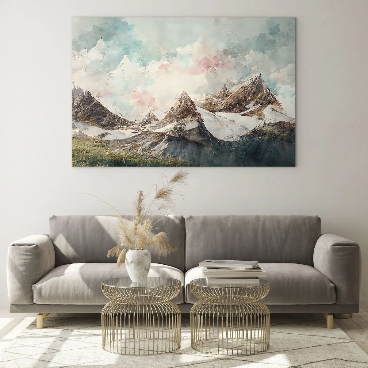 Quadro su vetro - Pittoresche cime montuose con cieli pastello - 100x70cm - Lame di roccia - Decorazione murale moderna per soggiorno e camera da letto ARTTOR