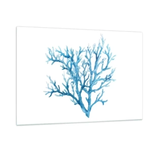 Quadro su vetro - Un delicato acquerello raffigurante il corallo blu - 120x80cm - Filigrana marina - Decorazione murale moderna per soggiorno e camera da letto ARTTOR