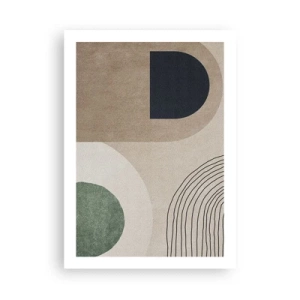 Poster - Astrazione geometrica nei toni del beige, verde e nero - 50x70cm - La mitezza dell'ovale - Decorazione murale moderna per soggiorno e camera da letto ARTTOR