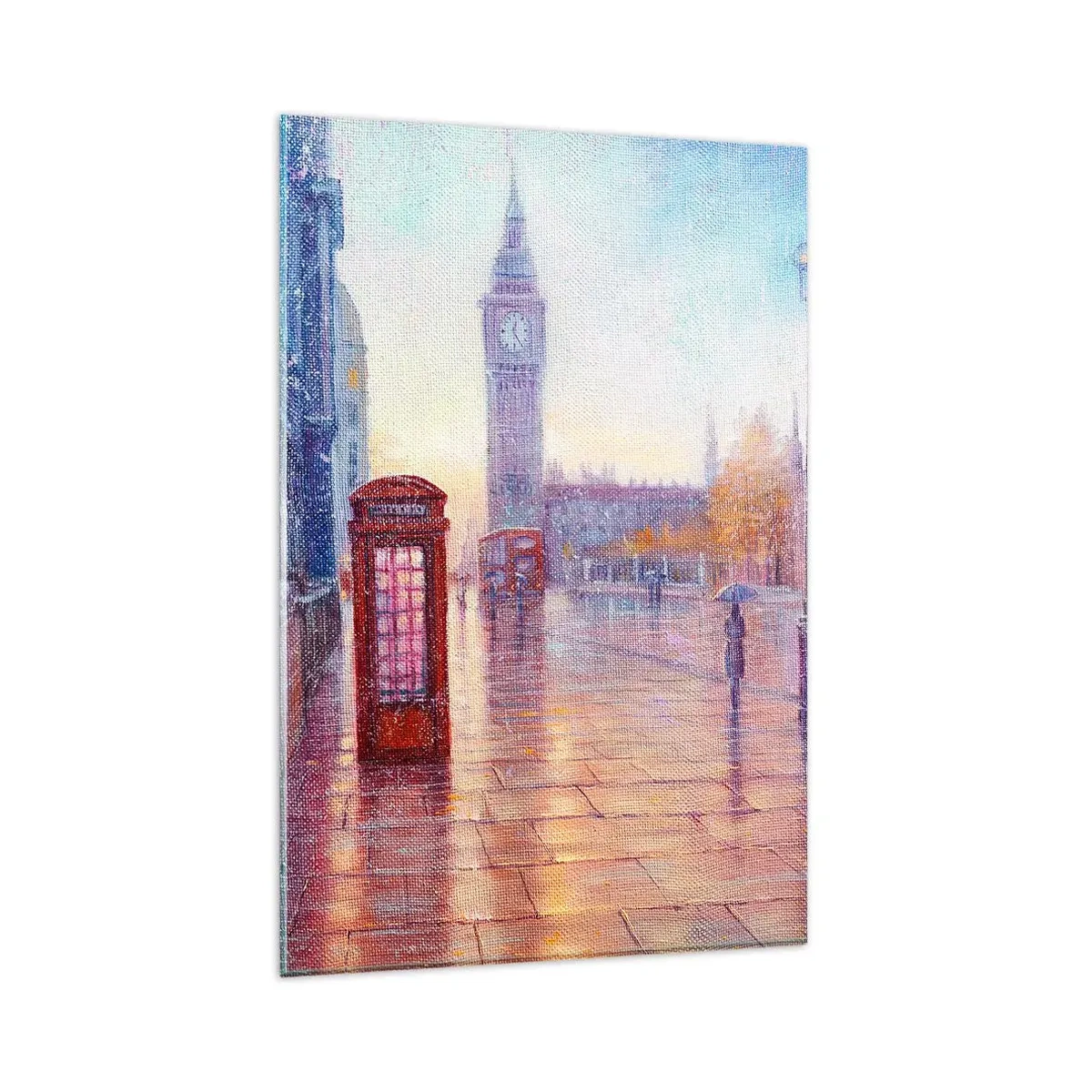 Quadro su vetro - Strada di Londra con il Big Ben in una giornata piovosa - 80x120cm - Giorno d'autunno a Londra - Decorazione murale moderna per soggiorno e camera da letto ARTTOR