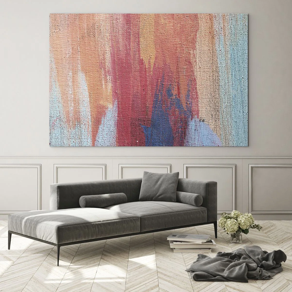 Quadro su vetro - Strisce colorate di vernice sulla struttura della tela - 120x80cm - Colando con l'arcobaleno - Decorazione murale moderna per soggiorno e camera da letto ARTTOR