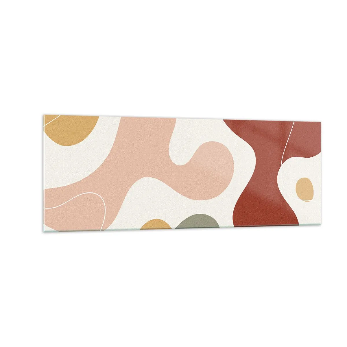 Quadro su vetro - Una composizione astratta in tonalità pastello con forme dinamiche. - 140x50cm - Ghirigori - Decorazione murale moderna per soggiorno e camera da letto ARTTOR
