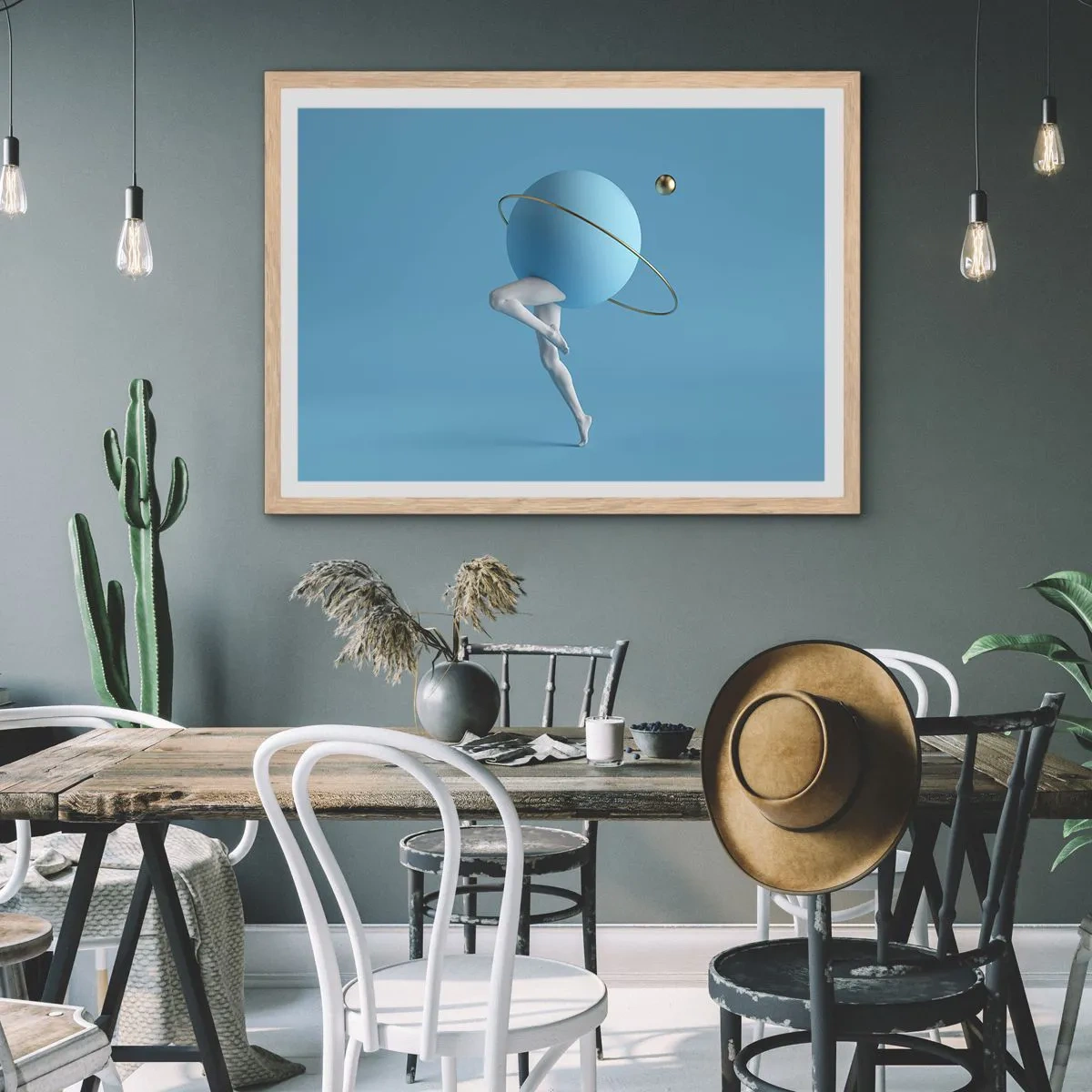 Poster in cornice rovere chiaro - E i pianeti folleggiano - 70x50 cm