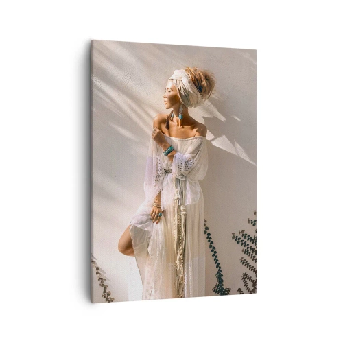 Quadro su tela - Stampe su Tela - Una donna in stile boho illuminata dai raggi del sole - 50x70cm - Il sole e la ragazza - Decorazione murale moderna per soggiorno e camera da letto ARTTOR