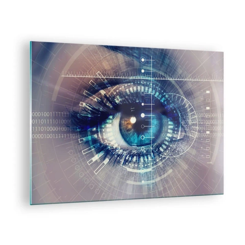 Quadro su vetro - Un occhio digitale con un tema futuristico di tecnologia e dati - 70x50cm - Credi di conoscermi - Decorazione murale moderna per soggiorno e camera da letto ARTTOR